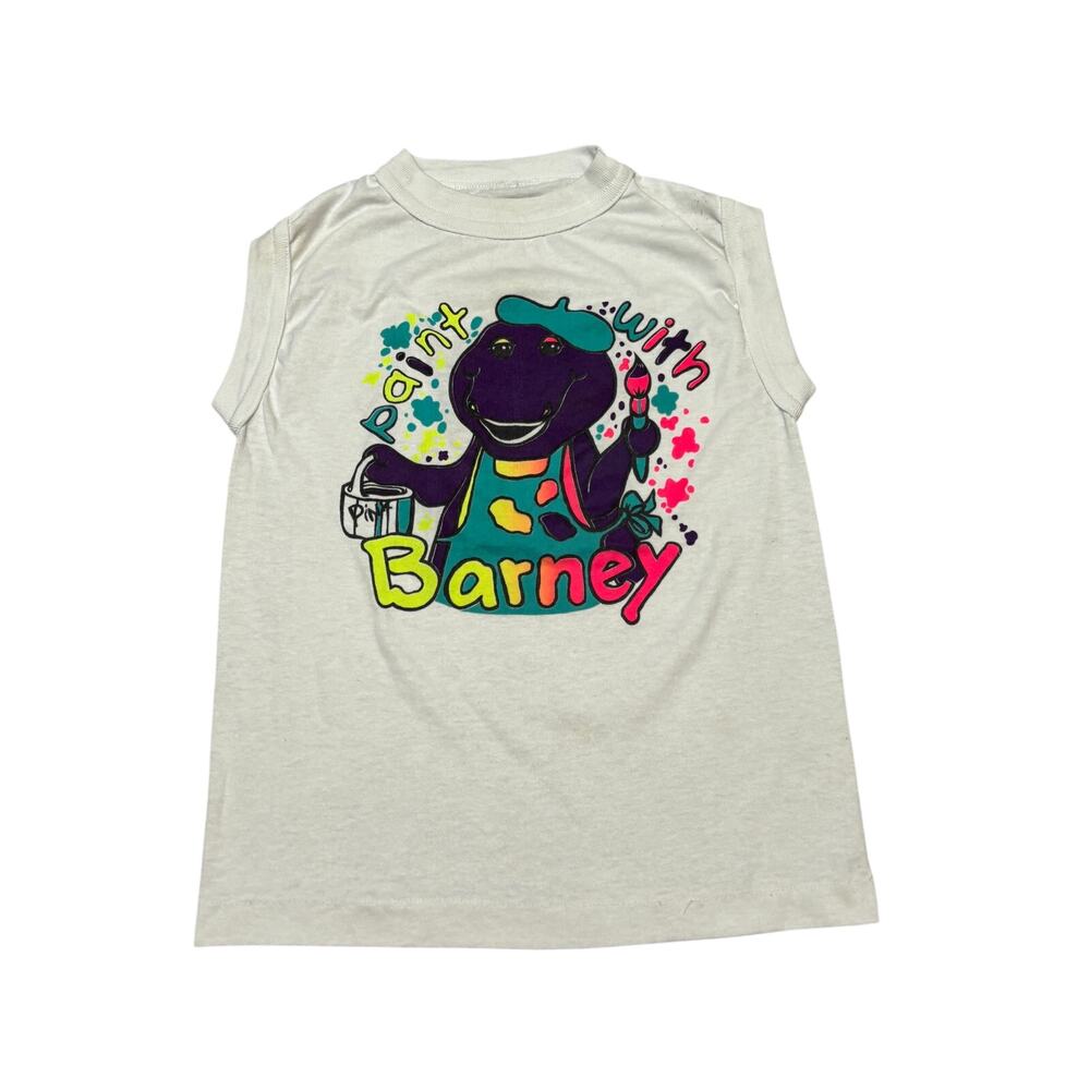 Vintage 90s Paint With Barney Dinosaur Tank Top Shirt Kids 13x19 Single Stitch